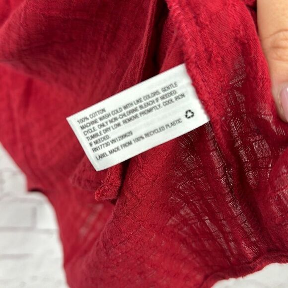 Knox Rose Shirt Womens Large Button Down Blouse Top Puff Sleeve Eyelet Lace Red - Picture 5 of 11